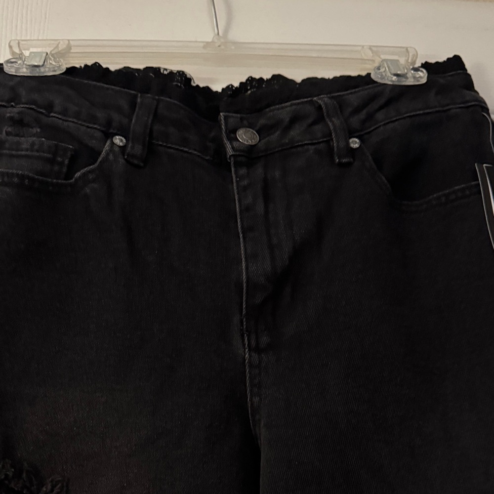 NYC Black Wide-Leg Distressed Jeans for Women